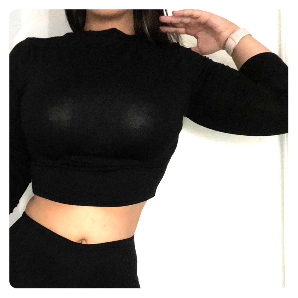 Mock neck high waisted slit knee leggings